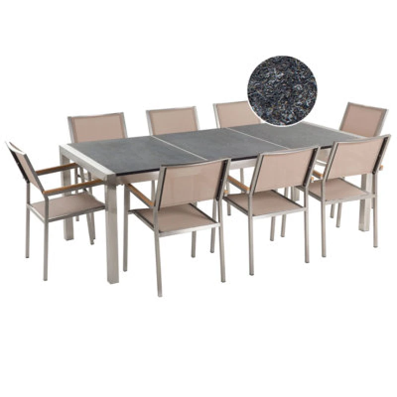 Image of Beliani Garden Dining Set 8 Seater Grosseto Triple Plate Granite Flamed Black/ Beige
