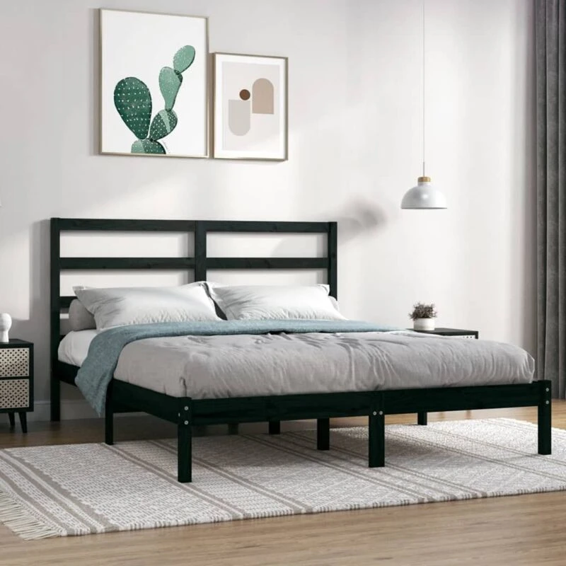 Image of VIDAXL Bed Frame without Mattress Black 140x190cm Solid Wood Pine vidaXL 8720287036678
