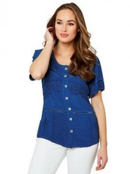 Image of Joe Browns Elegant Embroidered Blouse, Royal Blue, Size L, Women