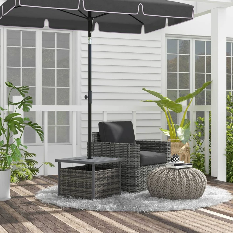 Image of OUTSUNNY Outdoor Rattan Coffee Table w/ Umbrella Hole Fit for Garden in Grey Grey Unisex