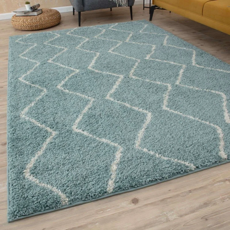 Image of THE RUGS Soft Moroccan High Pile Shaggy Rugs & Runners Duck Egg Blue Living Room Size: 140cm x 200cm Duck Egg Blue Unisex 140cm x 200 cm