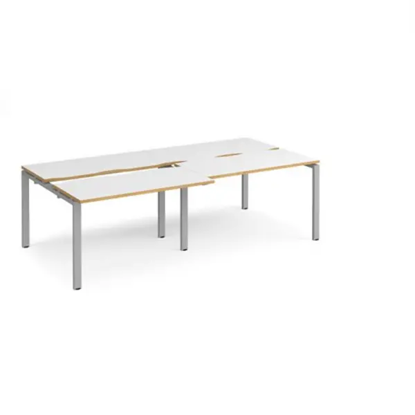 Image of Adapt Bench Desk 4 Person Rectangular Desks 2400mm With Sliding Tops White/Oak Tops With Silver Frames 1200mm Depth Adapt White/Oak STE2412-S-