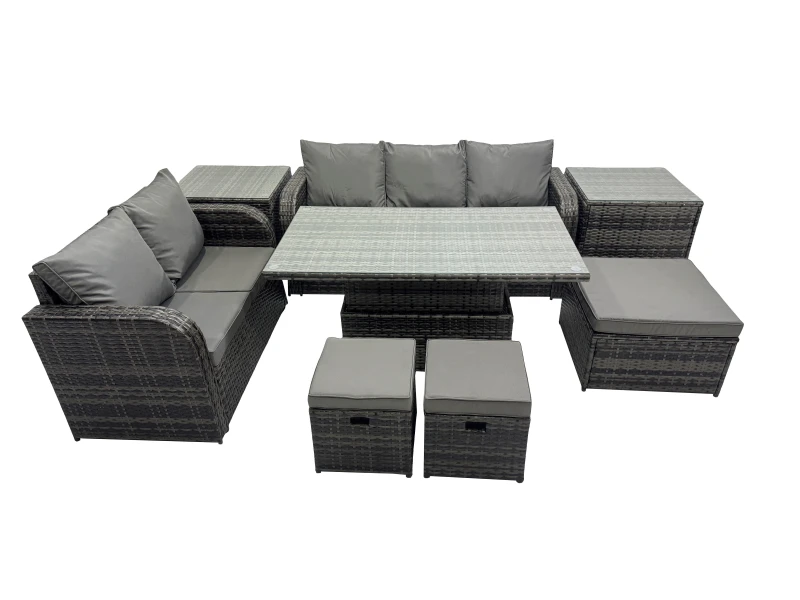 Image of Fimous Rattan Garden Furniture Set 8-seater with 3 Footstools 2 Side Tables in Dark Grey Dark Grey Unisex