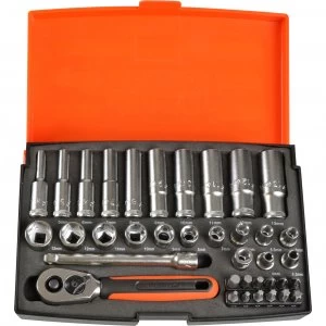 Image of Bahco 37 Piece 1/4" Drive Deep Hex Socket and Bit Set Metric 1/4"