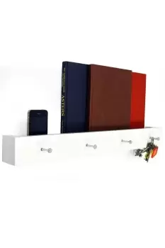 Image of 'Ellis' Wall Mounted 2ft / 40cm Floating 4 Coat Hook Shelf / Bathroom Storage White