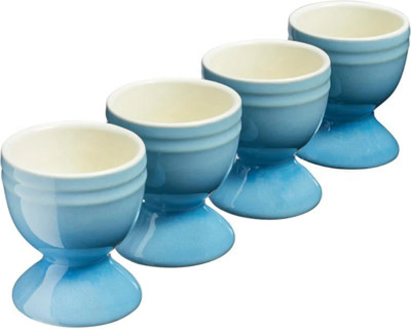 Image of Cooks Professional Set Of 4 Colourful Stoneware Egg Cups - Dishwasher & Microwave Safe - Blue