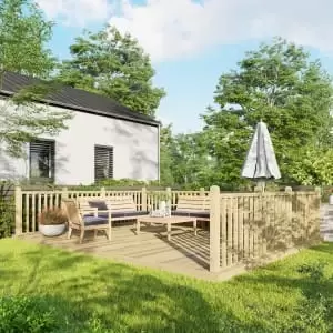 Image of Power 14 x 18ft Timber Decking Kit With Handrails On 3 Sides - Garden & Outdoor