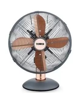 Image of Tower Cavaletto 12" Metal Desk Fan - Grey/ Rose Gold