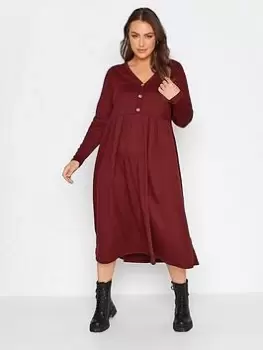 Image of Yours Long Sleeve Rib Midaxi Dress Wine, Red, Size 20, Women