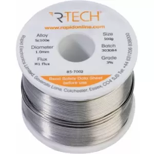 Image of 857002 SC100e Solder 3% M1 Flux 0.5-2% Halide 1.0mm 500g Reel - R-tech