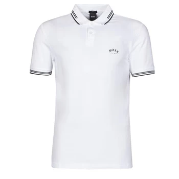 Image of Hugo Boss Athleisure Paul Stretch Pique Curved Logo Polo Shirt White Size 2XL Men
