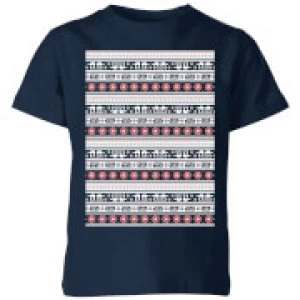 Image of Star Wars AT-AT Pattern Kids Christmas T-Shirt - Navy - 11-12 Years