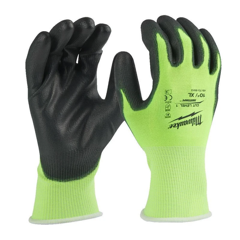 Image of Milwaukee Hi Vis Cut Level 1 Dipped Work Gloves 4932479919 Colour: Black / Yellow