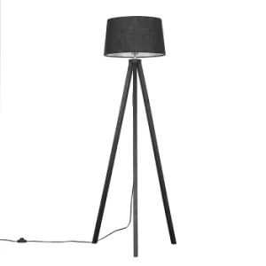 Image of Barbro Dark Wood Tripod Floor Lamp with Black Doretta Shade