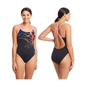 Image of Zoggs Aqualast Flame Sprintback Swimsuit Black/Multi 36"