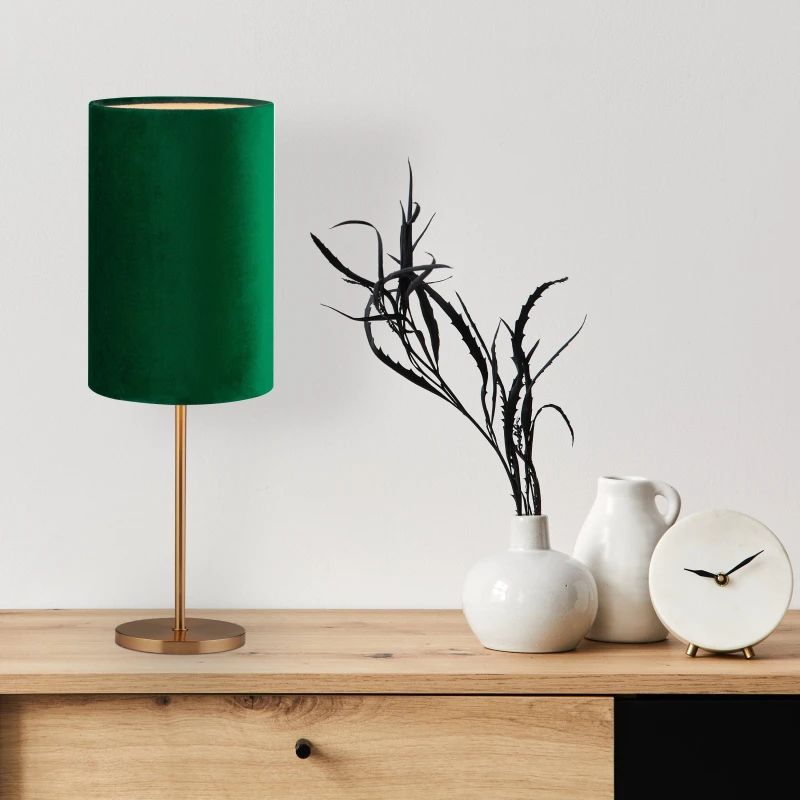 Image of Lighting Collection Deep Green Velvet & Dark Gold Table Lamp Gold unisex One Size