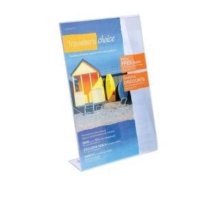 Image of Slanted Side Loading A5 Desktop Sign Holder Clear DE475YTCRY
