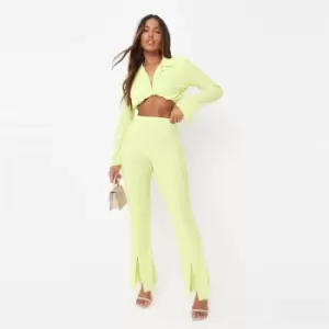 Image of Missguided Plisse Straight Leg Split Hem Trouser - Green