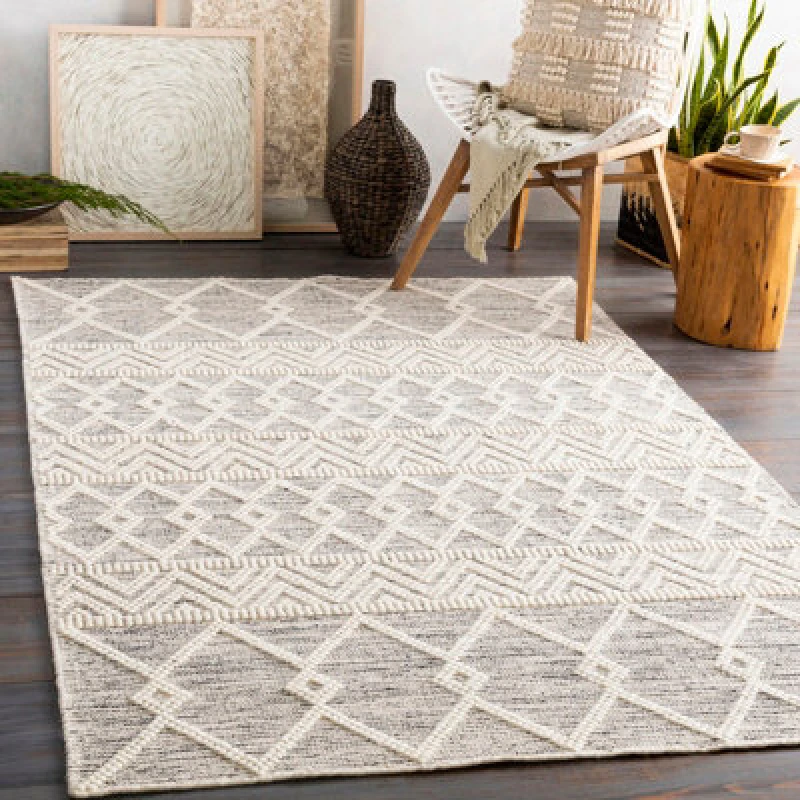 Image of Livabliss Hand-Woven Global Wool Charcoal Ishani Area Rug 152 X 229cm - Easy Care, Non Shedding, Ideal For Living Room & Bedroom