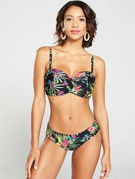 Image of Panache Anya Gathered Tropical Bikini Brief - Black, Size 18, Women
