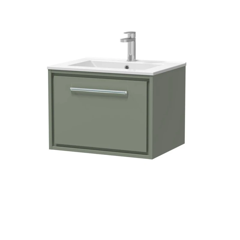 Image of Balterley Bathroom Wall Hung Single Soft-Close Drawer Vanity Unit, Green, 600mm in Green Green Unisex