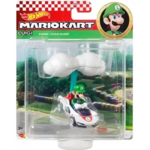 Image of Hot Wheels Mario Kart Luigi P-Wing & Cloud Glider Figure