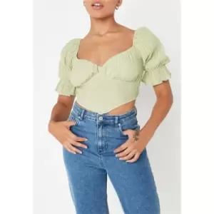 Image of Missguided Crinkle Puff Sleeve Crop Top - Green