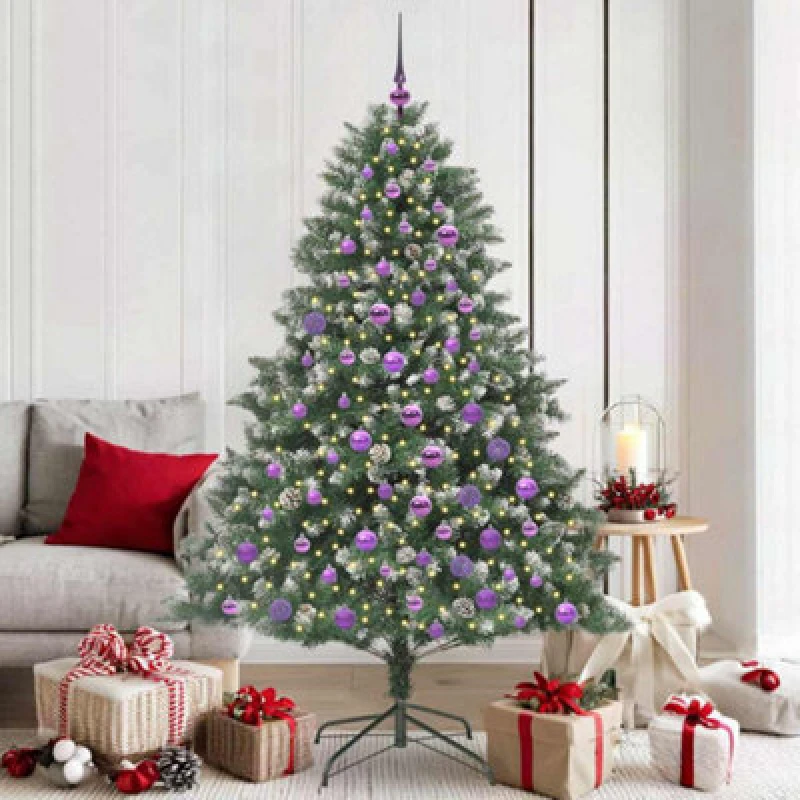 Image of vidaXL Artificial Christmas Tree with Stand, Lilac Balls Green 126 x 126 x 180 cm, Green 3395239