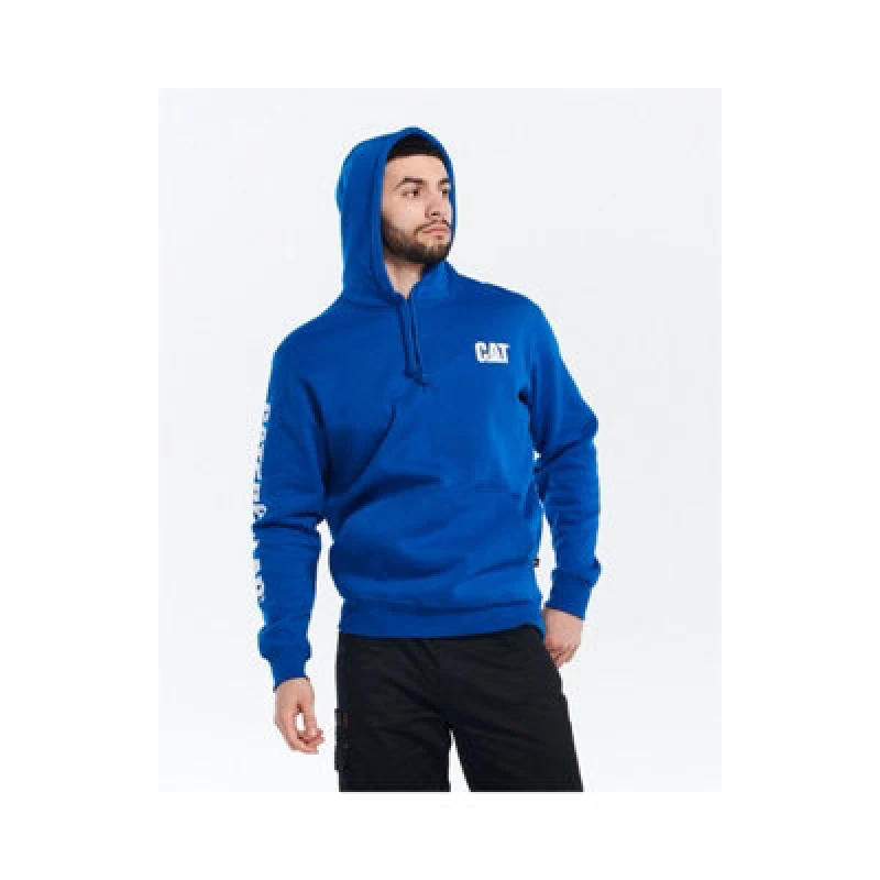 Image of Caterpillar Trademark Banner Hooded Sweatshirt Blue male