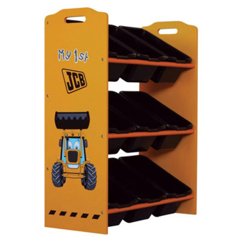 Image of Kidsaw Jcb 9 Bin Storage Unit, Digger Theme, Black Storage Boxes, Kids