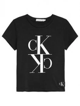 Image of Calvin Klein Jeans Girls Monogram Cropped Short Sleeve T-Shirt - Black, Size Age: 16 Years, Women