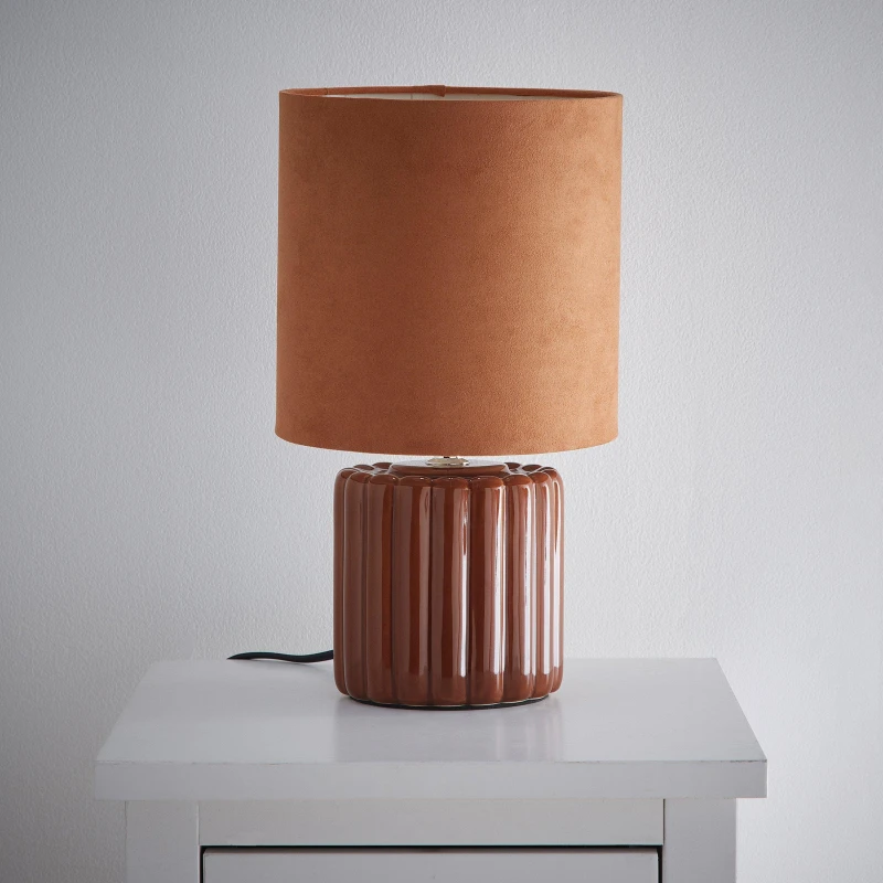 Image of K Living Zoe Brown Ceramic Table Lamp With Matching Velvet Brown unisex One Size