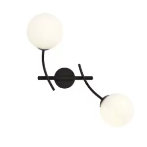 Image of Hunter Black Globe Wall Lamp with White Glass Shades, 2x E14