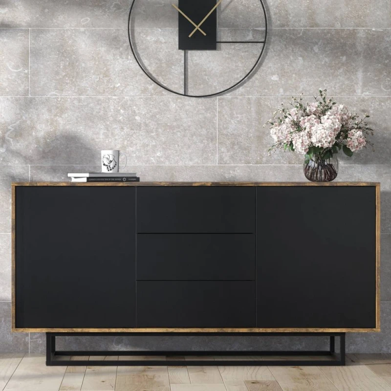 Image of Creative Furniture Vista Loft Sideboard 140cm - Rustic & Black Doors Multicolor Unisex