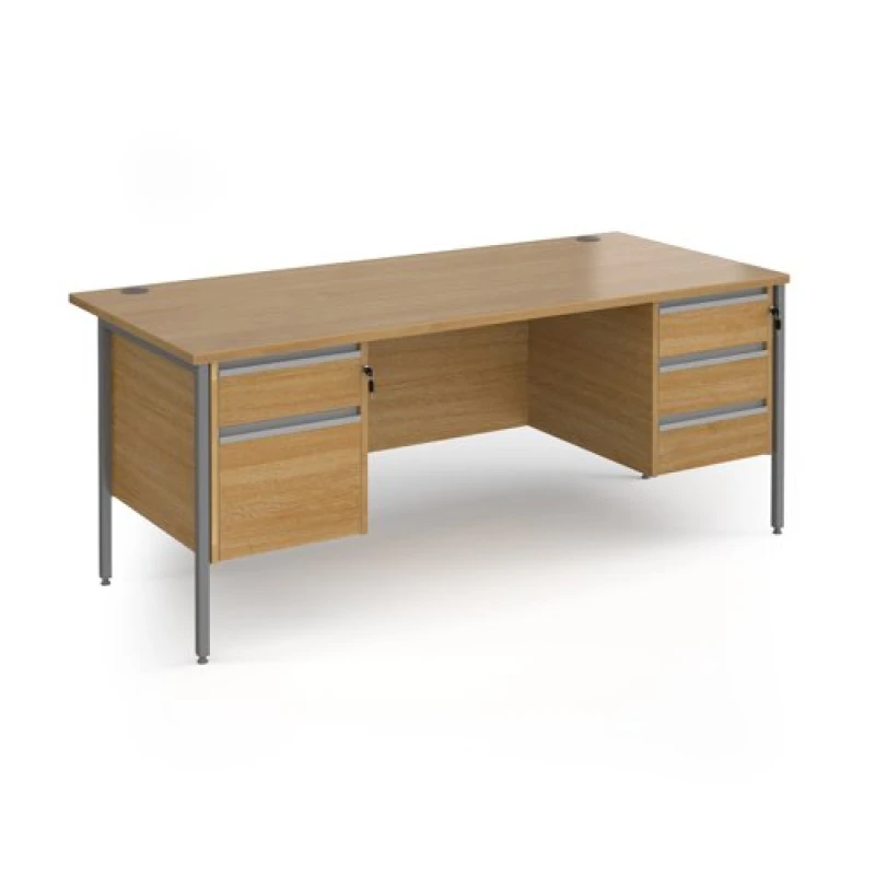 Image of Contract 25 Office Desk Rectangular Desk 1800mm With Double Pedestal Oak Top With Graphite Frame 800mm Depth Contract 25 CH18S23-G-O Oak CH18S