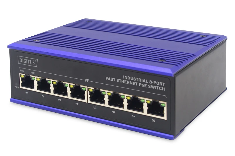 Image of Digitus 8 Port Fast Ethernet Network PoE Switch.Industrial. Unmanaged