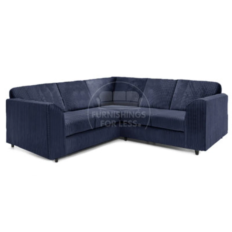 Image of Furnishings For Less UK Ferguson Navy Blue 5 Seater Fabric Corner Sofa L Shaped Jumbo Cord - Full Back