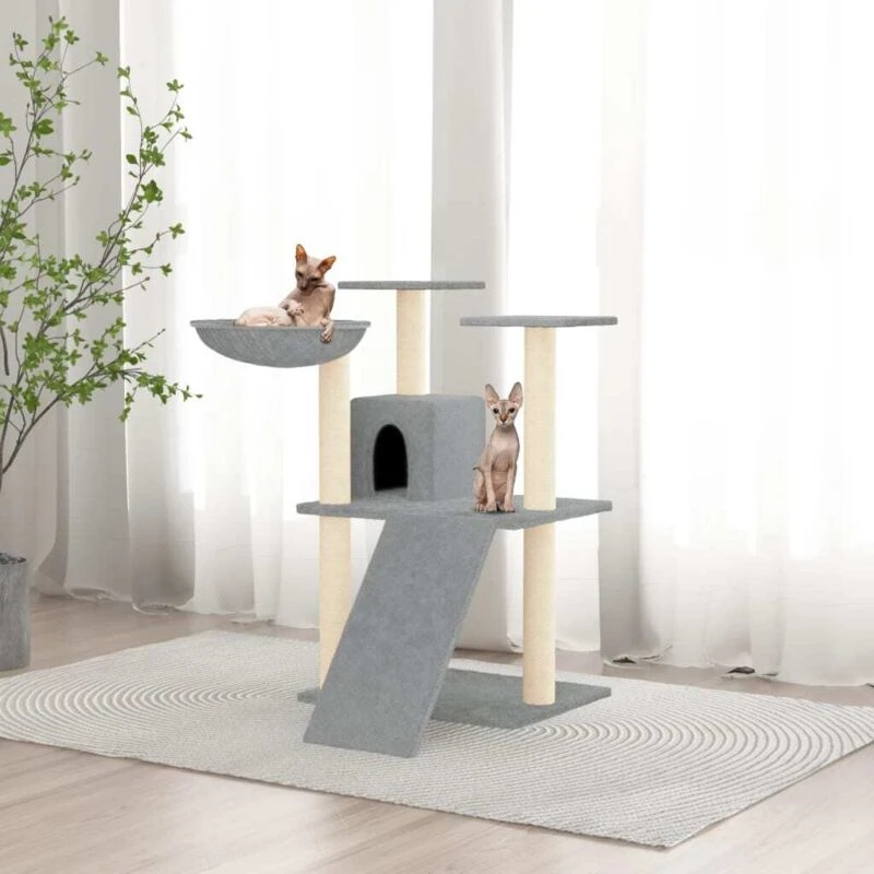 Image of vidaXL Cat Tree with Sisal Scratching Posts Light Grey 83 cm, Grey 171652