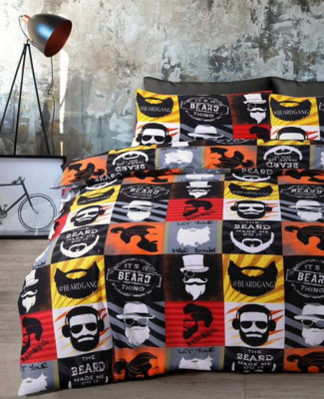 Image of Velosso Its A Beard Thing Duvet Cover & Pillowcase Set - Printed Cotton Rich Size: Double Multicolor Unisex Double