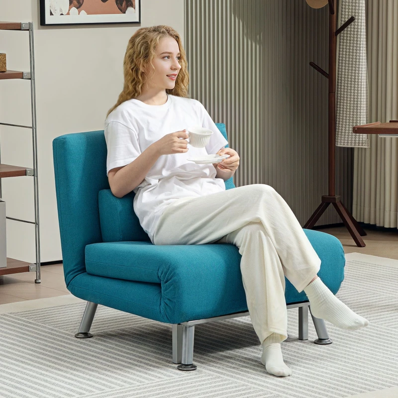 Image of HOMCOM Single Folding 5 Position Convertible Sleeper Chair Bed - Blue TJ Hughes Brown 5061025095117