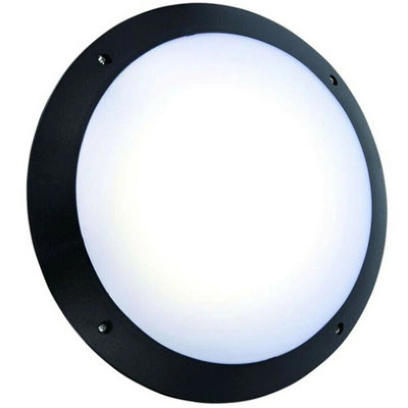 Image of Loops IP65 Outdoor Bulkhead Lamp & Microwave Sensor Matt Black Plain 12W Daylight LED Black