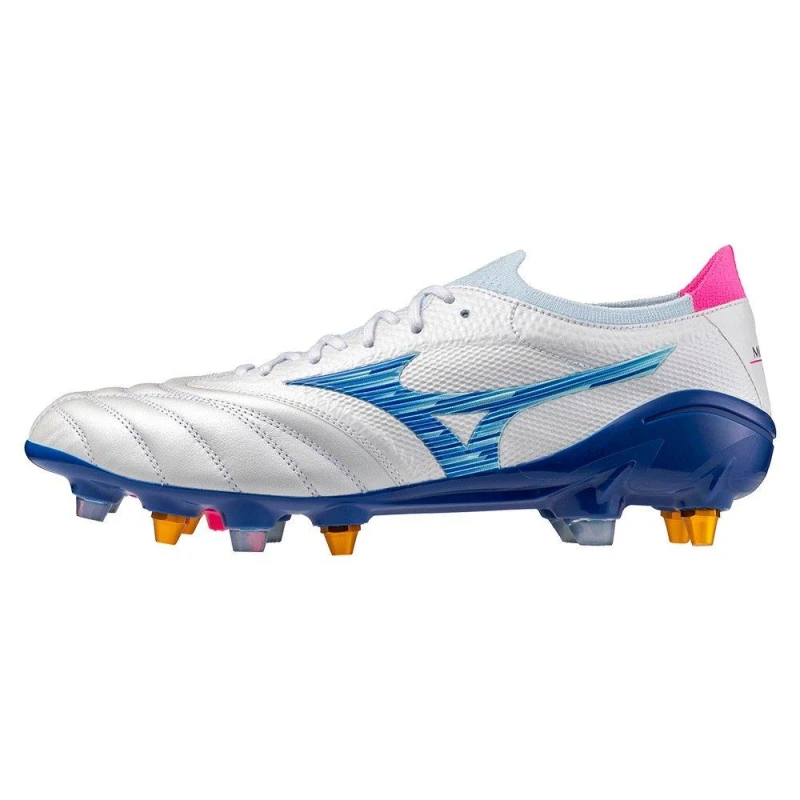 Image of Mizuno Morelia Neo 4 Elite Adults Soft Ground Football Boots White/Turq/Pink male 8 (42)