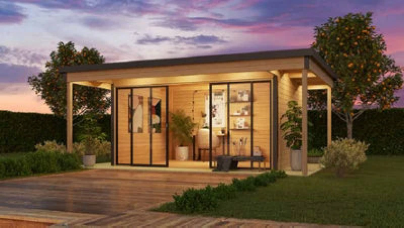 Image of Lasita Maja Domeo 4 V2 + Domeo 4 V2 Al. Pakk-Log Cabin, Wooden Garden Room, Timber Summerhouse, Home Office - L597.6 X W421.5 X H239.4 Cm