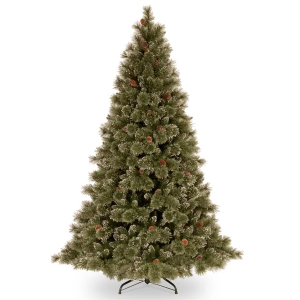 Image of 6ft Glittery Bristle Pine Pre-lit Christmas Tree Green