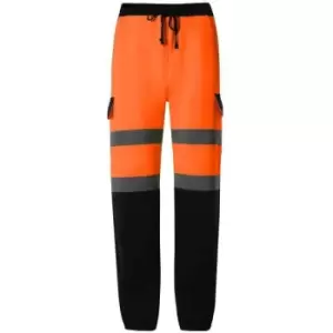 Image of Yoko Mens Hi-Vis Jogging Bottoms (S) (Orange/Navy) - Orange/Navy