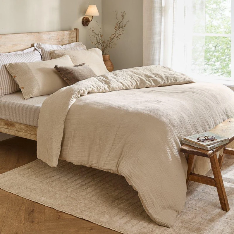Image of Lark Cotton Muslin Duvet Cover Set Natural, Natural / Single