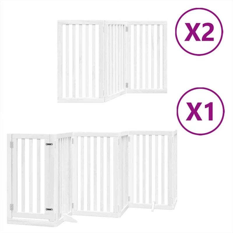 Image of vidaXL Dog Gate with Door Foldable 12 Panels White 600cm Poplar Wood, White 3155651