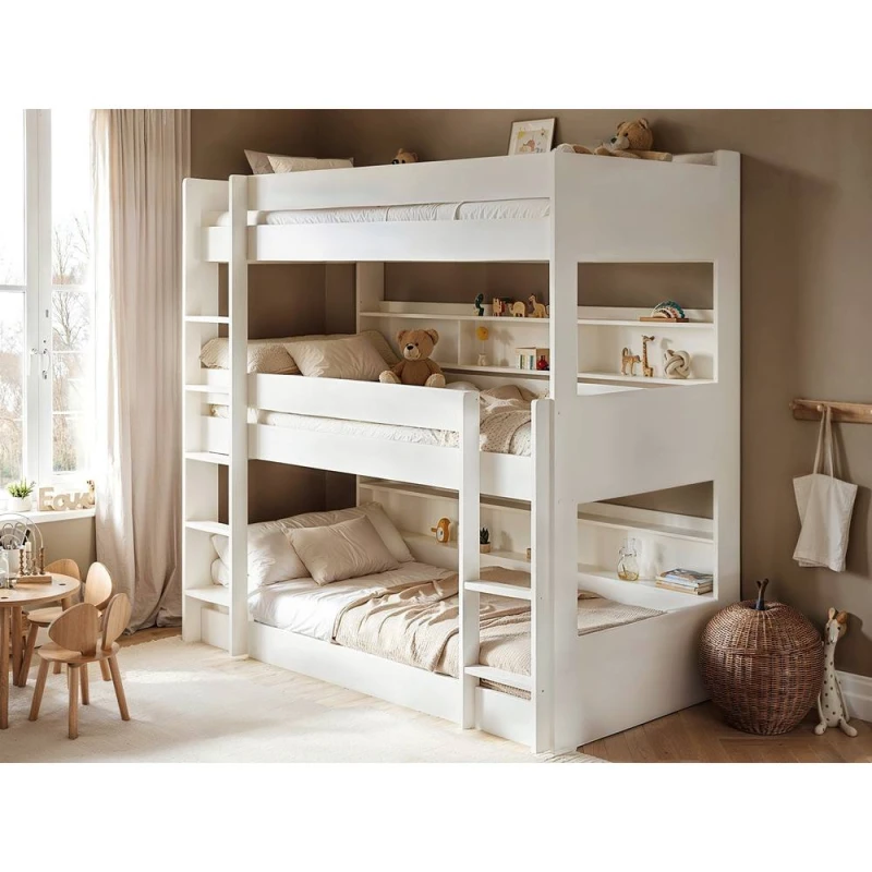 Image of Noomi Clara Triple High Bunk Bed White Size: Single White Unisex Single