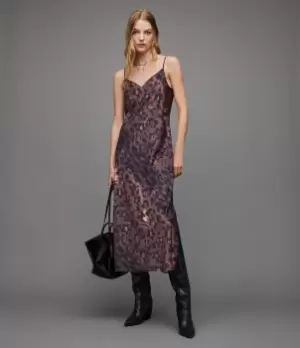 Image of AllSaints Womens Tiana Celia Midi Slip Dress, Brown, Size: 12