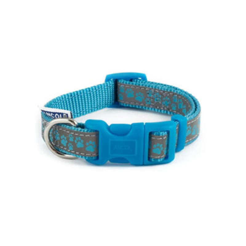 Image of Ancol Blue Paw Print Weatherproof Reflective Adjustable Size 1-2 Pet Collar Blue unisex
